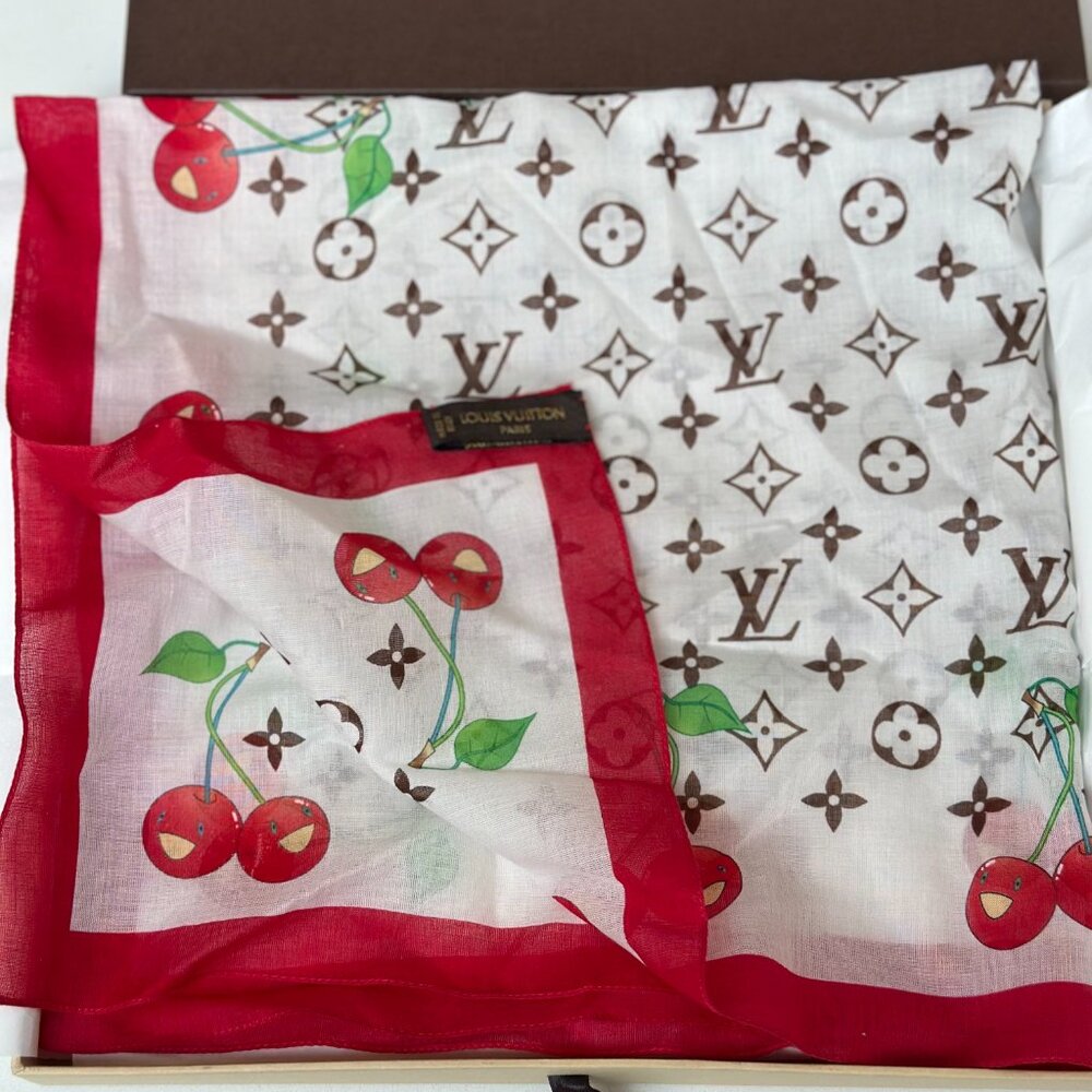 NEW louis vuitton 2003 takashi murakami scarf cherry white $1500 retail!
